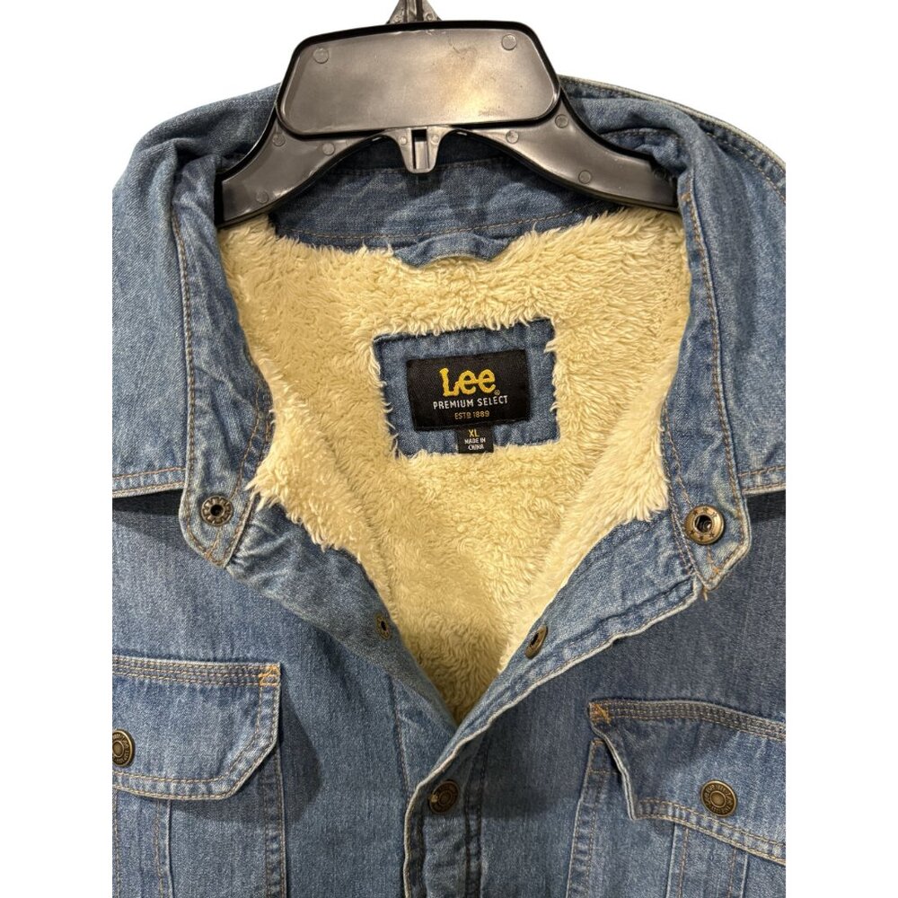 Lee Mens Sherpa-Lined Denim Jacket XL Blue Button-Up Western Style - Picture 3 of 5